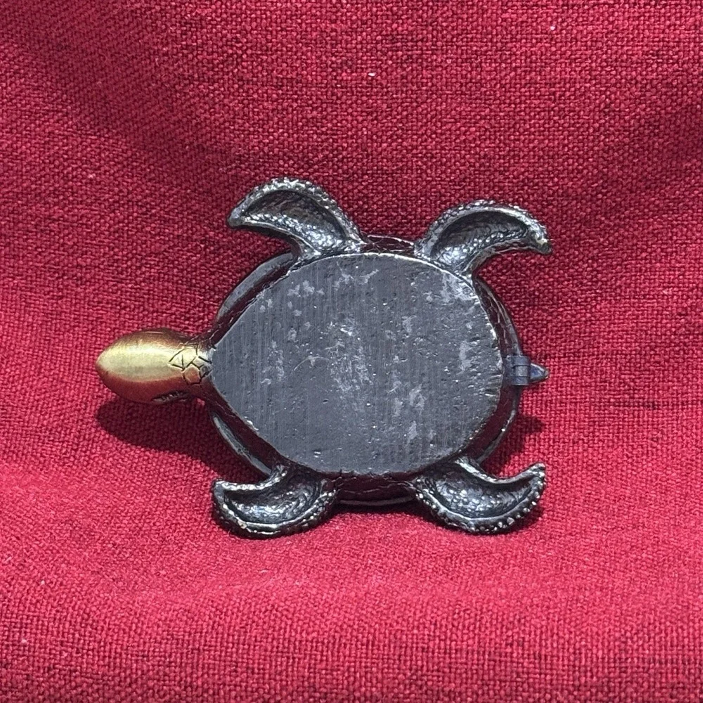 Rhinestone Turtle Trinket Box Enameled Magnetic Closure Tortoise Jeweled Brassy